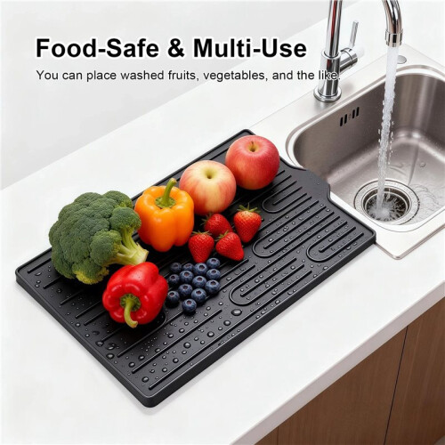 [Non-Slip Heat Resistant] Large Rectangular Silicone Dish Drying Mat - Non-Slip Textured 1