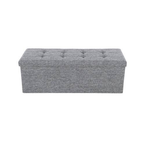 Folding Storage Ottoman - Linen Fabric - Light Grey - Large Size with Storage Compartment 1