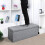 Folding Storage Ottoman - Linen Fabric - Light Grey - Large Size with Storage Compartment 4