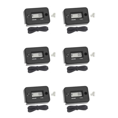 6X Waterproof LCD Display Digital Hour Meter Inductive Timer for Bike Motorcycle ATV Snowmobile Engine, Black 1