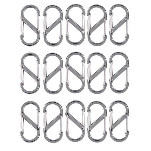 15 Pcs  S Shape Key Chain Carabiner Fuse Clips (Silver)