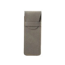 (Gray) Vintage Leather Pen Case Pocket Pen Pouch Pen Sleeve Mini Stationery Organizer Bag For Students Office Women Men Business Travel