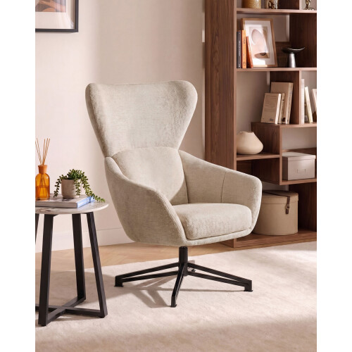 Beliani Swivel Armchair DALEN Fabric Light Beige 1