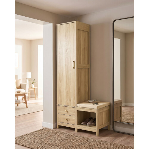 Beliani Hallway Wardrobe with Bench GRAFTON Light Brown 1