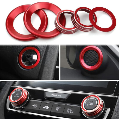Climate Menu Knob Control Button Trim Cover Engine Push to Start Stop Button Cover for   2016-2021 (Red) 2