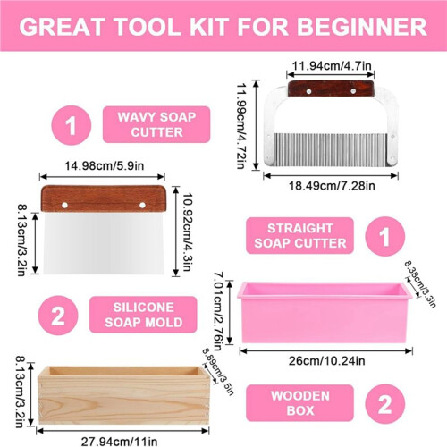 8 Pcs Rectangular Soap Molds Kit with Cutters - 42oz Flexible Silicone Loaf Soap Mold with Wooden Box 2