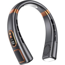 Bærbar nakkeventilator - Højteknologisk belysning - Bladløs, digitalt display, 5 hastigheder, 4000mAh batteri - Indendørs/udendørs