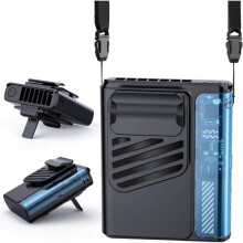 Bærbar USB-oppladbar utendørsvifte - 3-i-1 nakke-, belte- og skrivebordsvifte med kraftig motor, 5 hastigheter, 4000 mAh batteri,