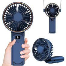 Bærbar ventilator, LCD digitalt display, halsrem, ultralydsvag (blå)