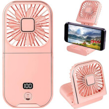 Bærbar, foldbar ventilator, mini personlig ventilator, USB genopladelig, nakkeventilator, batteridrevet (lyserød)
