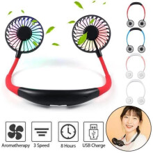 Bærbar USB Genopladelig Halsventilator - Pendaiso - Rød/Sort - 3 Hastigheder - Aromaterapibelysning