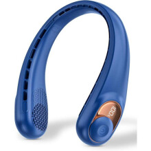 RisingFF Personlig Halsvifte med LED-display, USB-C Opladning, 3600 mAh Batteri, Perfekt til Hjemmet og Rejser, Blå