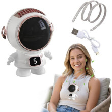 Bærbar nakkeventilator, Mini bærbar ventilator, Astronautdesign, 5 hastigheder, Stille, USB genopladelig, Håndfri til V
