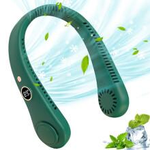 Trådløs nakkeventilator, bærbar ventilator, 5 hastigheder, LCD-skærm, 1500mAh, stille 36dB, mini bladløs ventilator, grøn