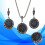 Conjunto de joias pretas com colar com pingente de drusa e strass. 5