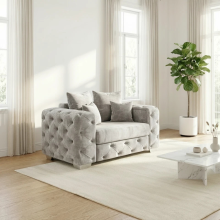 (Silver, Armchair) Aston Scatter Back Plush Velvet Sofa 2 & 3 Seater, 3+2 Set, 5 Seater Corner Sofa Set
