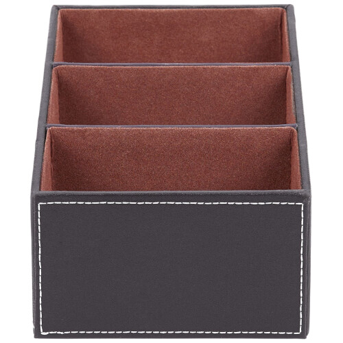 Leather Remote Control CD Organizer Phone Storage Box Brown 2