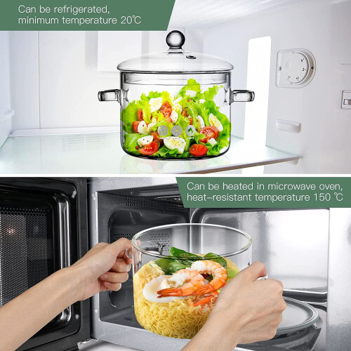Glass Saucepan with Lid 1.9L Stovetop Cookware 2