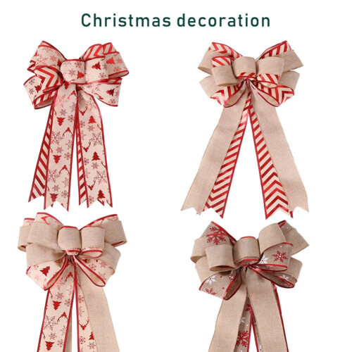 Christmas Tree Topper Bow Red Stripe 18 Inch 1