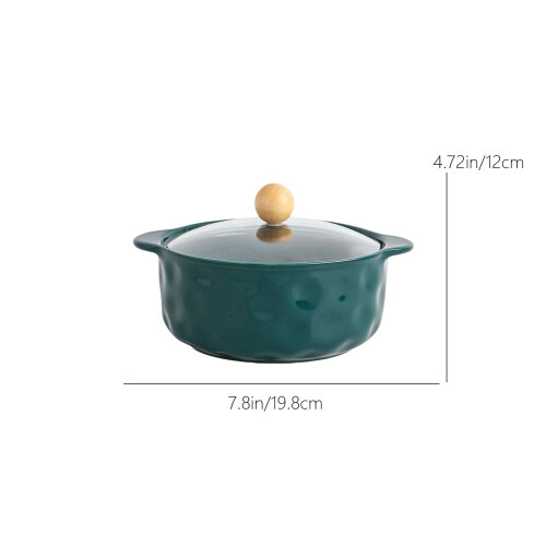 Ceramic Microwaveable Pots with Glass Lid and Wooden Handle 1