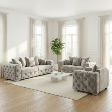 (Silver, Fabric Swatch) Aston Scatter Back Plush Velvet Sofa 2 & 3 Seater, 3+2 Set, 5 Seater Corner Sofa Set