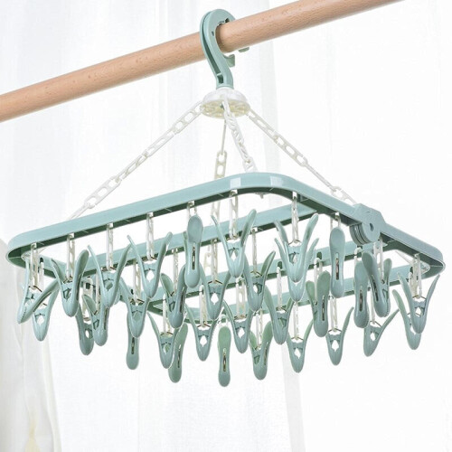 Percha plegable para ropa verde, 32 clips. 2