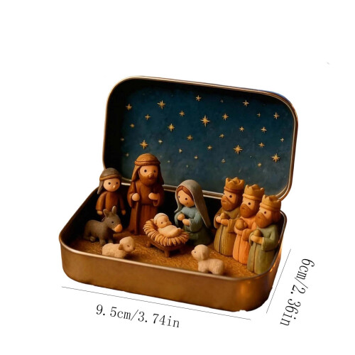 Mini-Weihnachtskrippe, handgefertigte Blechdose, 3,5 x 2,5 Zoll 2