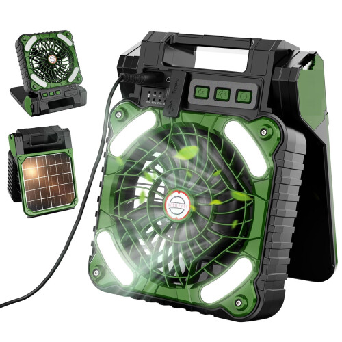 Solar-Ventilatorleuchte, tragbar, für den Außenbereich, USB-Ladefunktion, orange 1