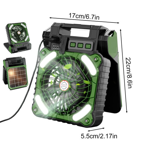 Solar-Ventilatorleuchte, tragbar, für den Außenbereich, USB-Ladefunktion, orange 2