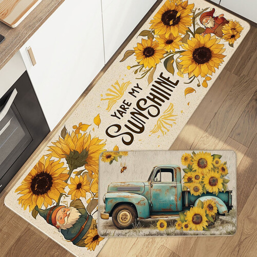 Kitchen Runner Rug Set Yellow Sunflower 2-Piece 1