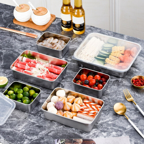 Stainless Steel Rectangular Food Storage Tray with Cover 2