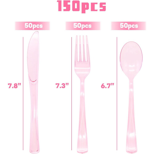 Pink Plastic Silverware Set150pcs (50forks50knives50 1