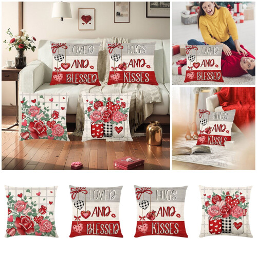 Capa de almofada em formato de coração com rosas, 45 x 45 cm (17,7 x 17,7 polegadas) 2