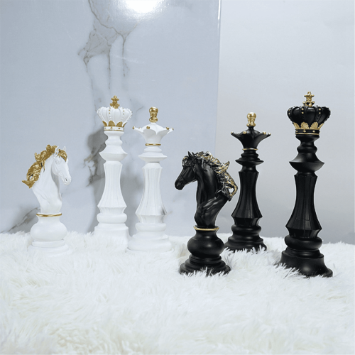 Skak harpiks ornament figur dronning ridder statue sæt 2