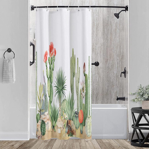 Duschvorhang mit Kaktus- und Blumenmuster, 91 x 183 cm 2