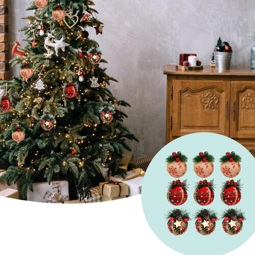 Christmas Plaid Ball Ornaments Black Red 9 pcs 1