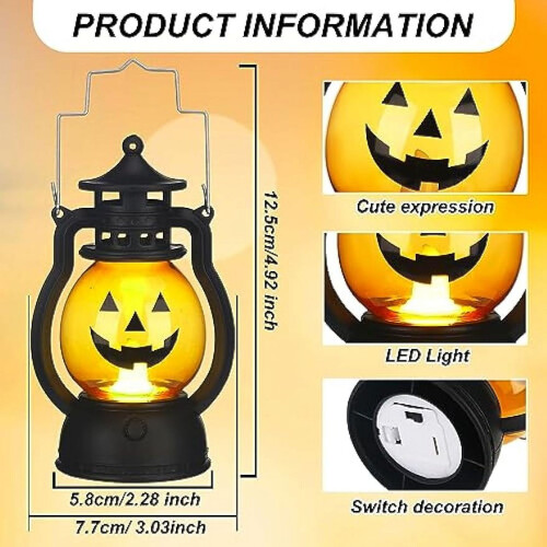 Lanterna de LED em formato de abóbora de Halloween, funciona a bateria (1 unidade) 1