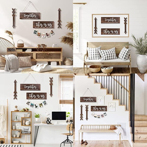Semne decorative din lemn „Aceasta este noi” cu text rustic, 4 buc. 1