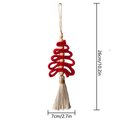 Macrame Christmas Tree Decoration Boho Red Woven Pendant 2