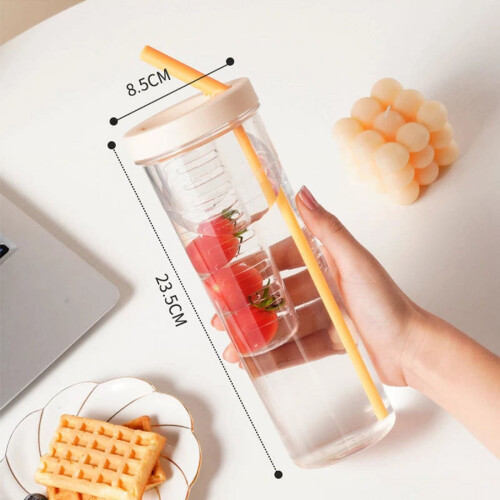 Draagbare plastic drinkbeker met deksel en rietje, 710 ml, roze 1