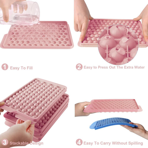 Mini Ice Cube Trays Blue 3-Pack with Ice Bin and Scoop 2