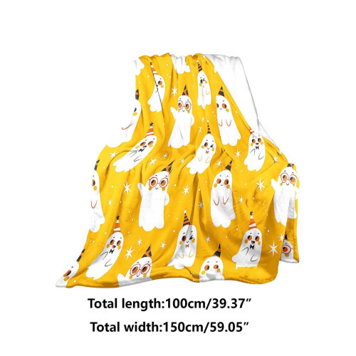 Halloween throw blanket yellow ghost design 39.37x59.05 in 1