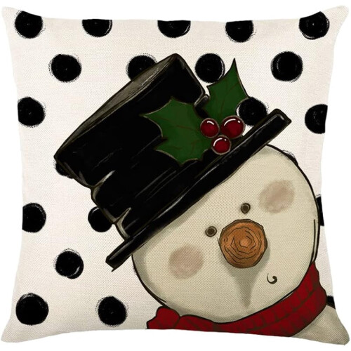 Conjunto de 4 capas de almofada vermelhas de Natal com boneco de neve, 45x45cm. 1