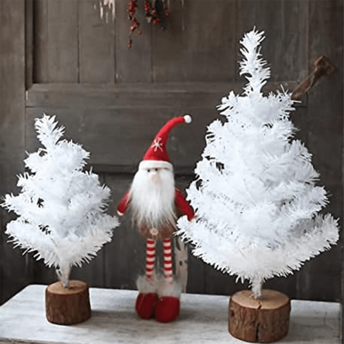 Mini White Christmas Tree with Wooden Base 30 cm 1