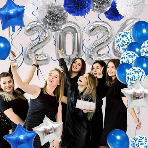 Class of 2024 party decoration kit blue silver 1