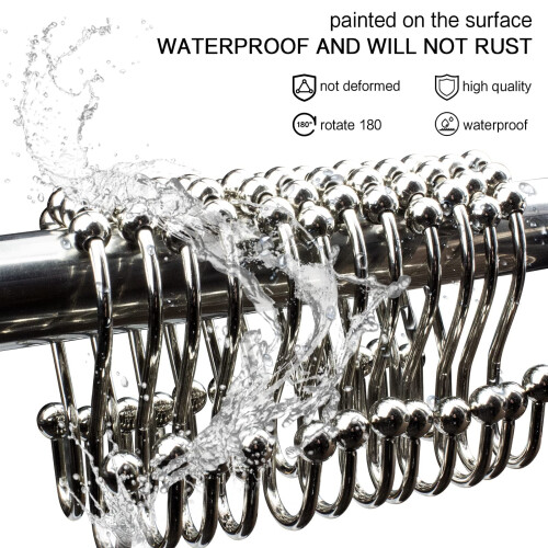 Shower Curtain Hooks Metal Double-Sliding Rust-Resistant 12 1
