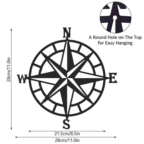 Metal Nautical Compass Wall Decor Black 11 Inch 1
