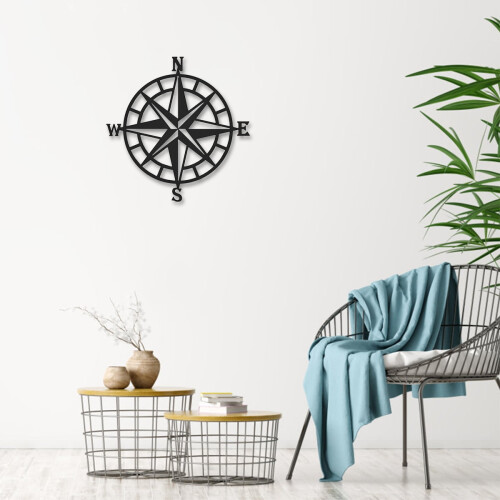 Metal Nautical Compass Wall Decor Black 11 Inch 2
