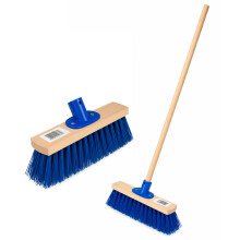 BH | 12" Outdoor Garden Broom | 1.2m Wooden Handle | Blue | Stiff Bristles Yard