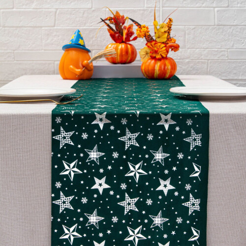 Christmas tablecloth cotton red gold stars rectangular 1